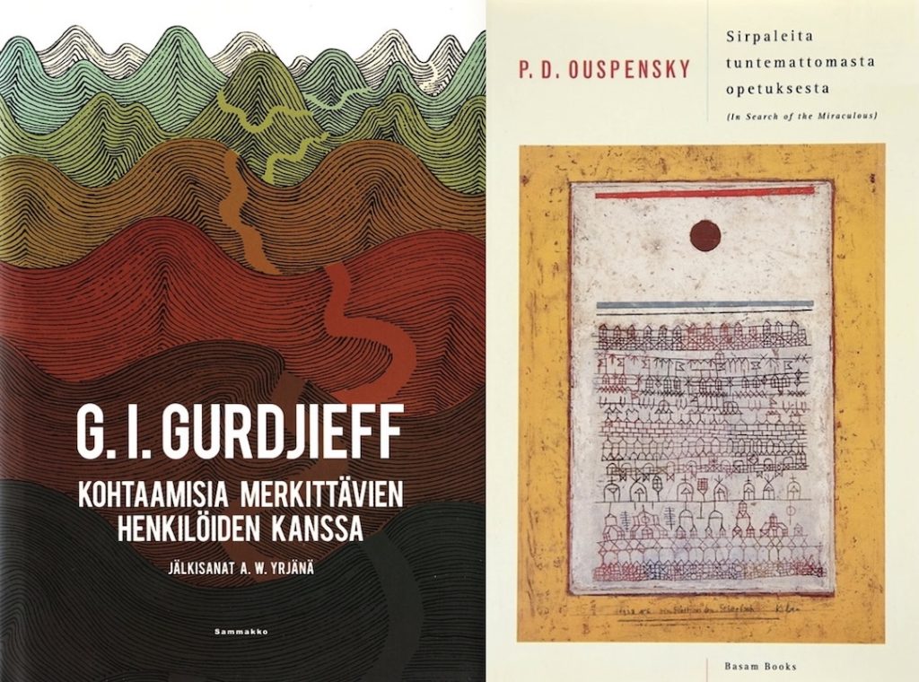 G.I. Gurdjieff ja kääntäjä Hippo Taatila: Kohtaamisia merkittävien henkilöiden kanssa (Sammakko 2013) ja P.D. Ouspensky ja kääntäjä Timo Kurki-Suonio: Sirpaleita tuntemattomasta opetuksesta (Basam Books 2003).